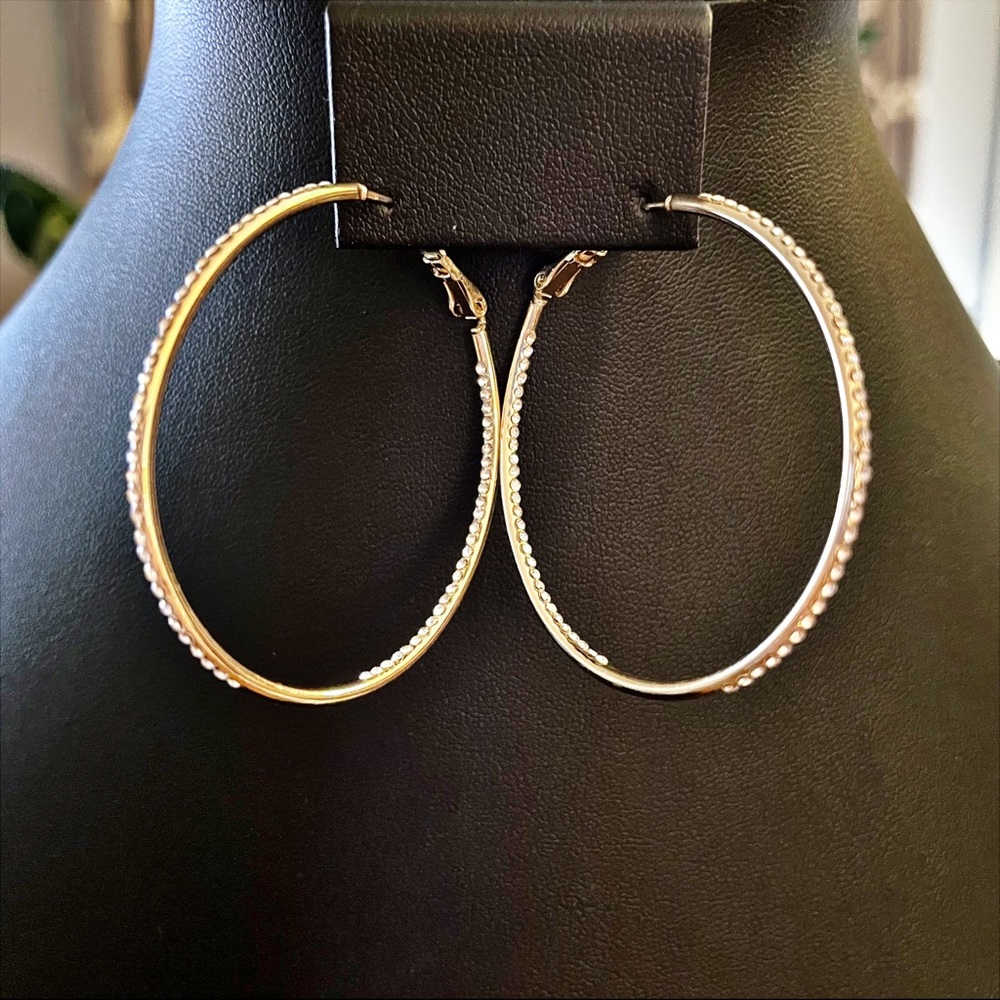 Gold Tone Crystal Pavé Hoop Earrings